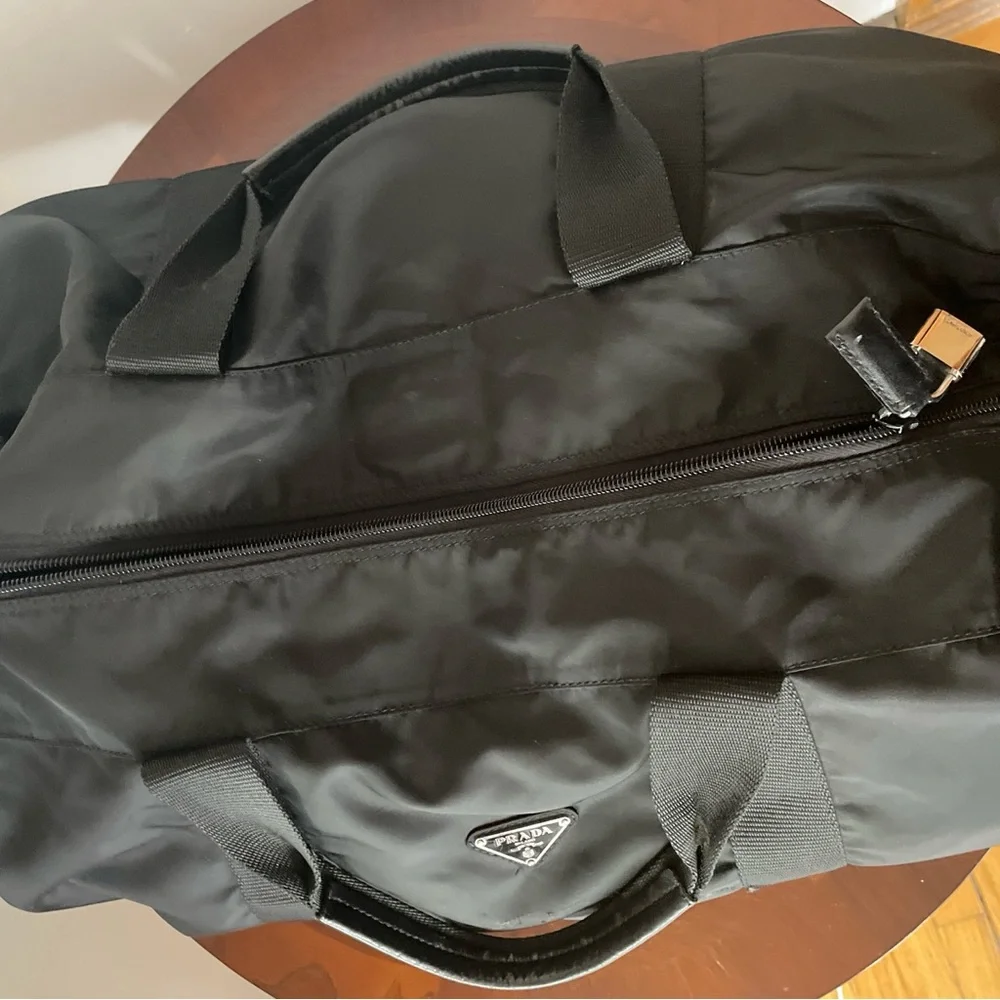 Prada Vintage Nylon Black Duffel Travel Bag Carry On Authentic Vintage - Picture 7 of 15